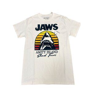 Riot Society Men's White Jaws Island Cotton Graphic Tee Small NWT